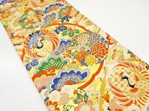 アンティーク　鶴に花丸・松竹梅模様織出し丸帯（着用可）